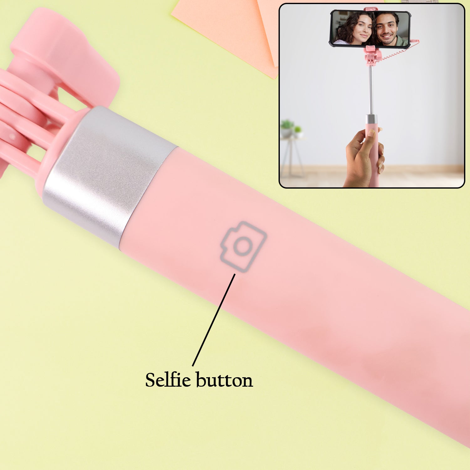 Wired Selfie Stick with Rearview Mirror & Built-In Shutter Button (1 Pc) Wired Selfie Stick with Rearview Mirror & Built-In Shutter Button (1 Pc)